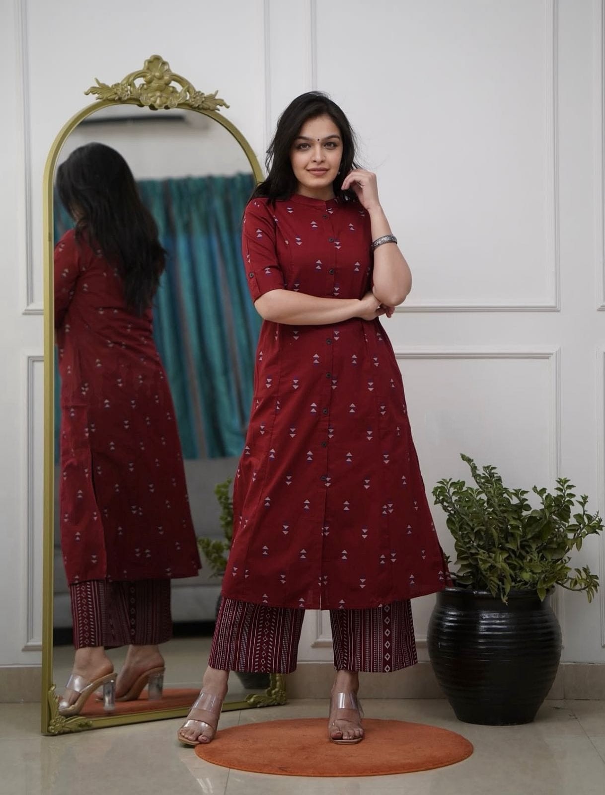 Reyon Foil Work Straight Salwar Set